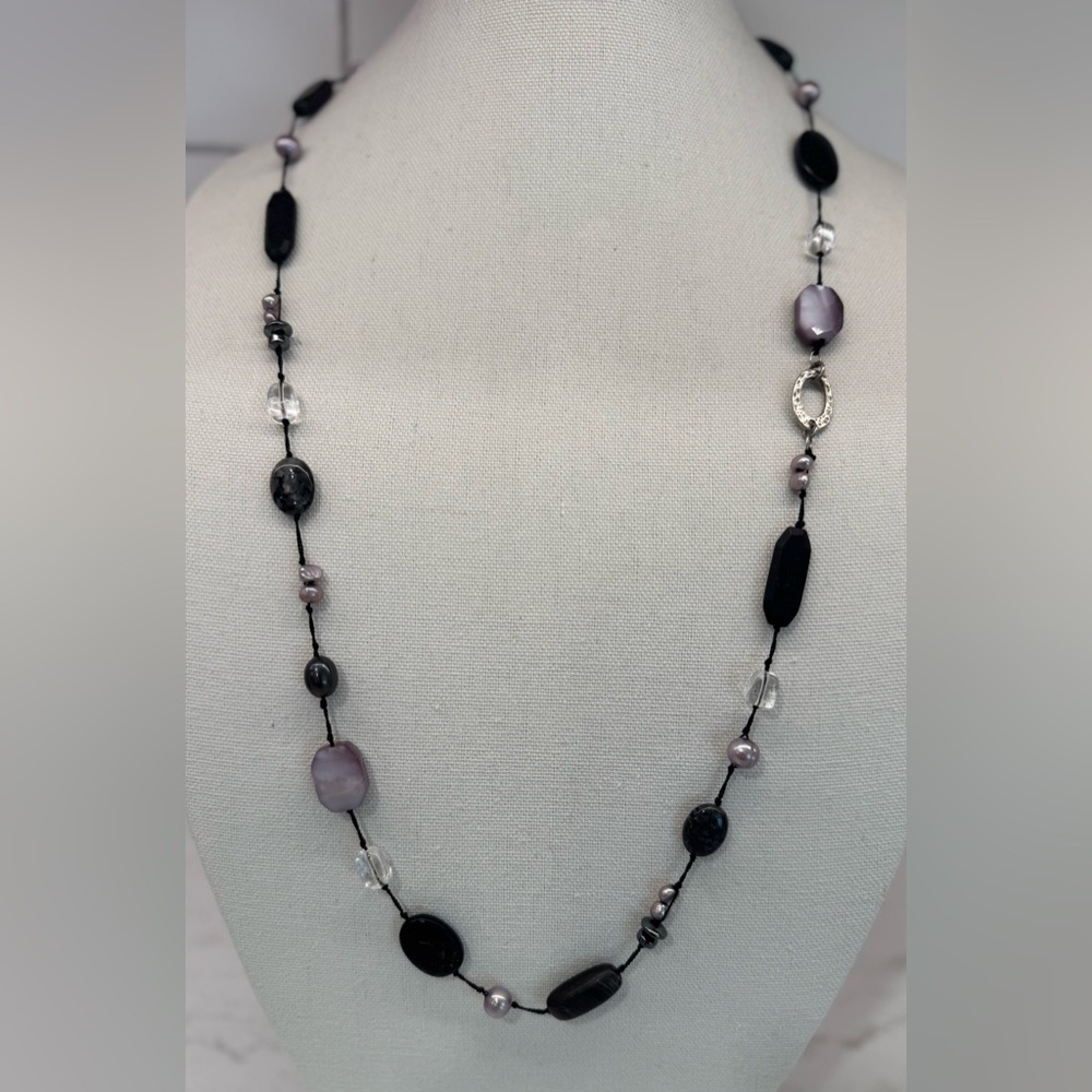 Silpada Long Mixed-Media Beaded Necklace 💜 Black, Gray & Lavender – 33”